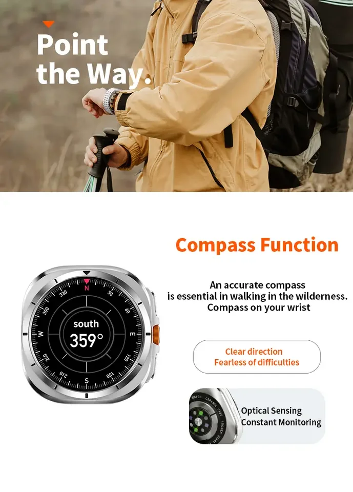 GPS New  Watch 7 Ultra 47mm Smart Watch IP68 Waterproof Bluetooth Call Compass Smartwatch for Men Women 1.43" AMOLED Screen SpO2 5