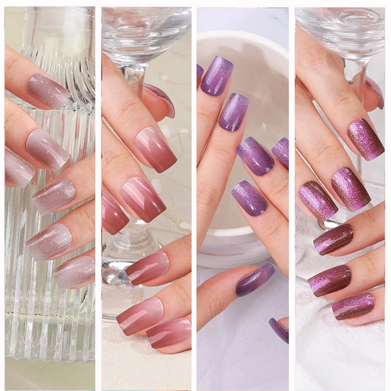 Semi-cured Gel Nail Sticker Full Cover Nail Decals Polish Gel Gradient Cat Eye Art Sticker Manicure UV Lamp Need