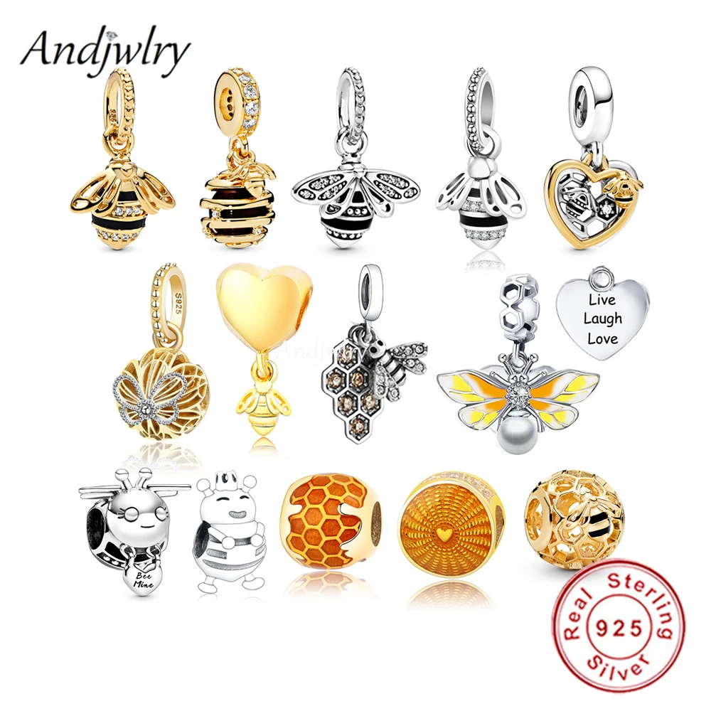 

Insect Series Fit Bracelet Silver 925 Original Honeycomb Bumblebee Honeybee Sparkling Queen Bee Pendant Bead Bangle Berloque