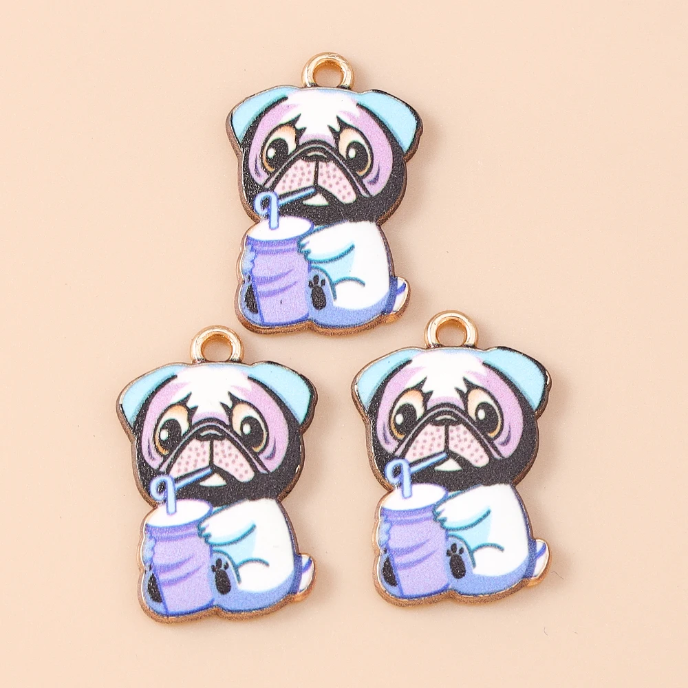 Leslie 10 Stück Neue Cartoon-Tier-Hunde-Anhänger aus Emaille-Metall, Trinkhund-Anhänger für Frauen, DIY Halsketten, Ohrringe, Schmuckgeschenke – Detail 6