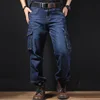 Mcikkny Men Cargo Casual Jean Trousers Multi Pockets Loose Style Motorcycle Denim Pants For Male Size 29-44 Straight 1