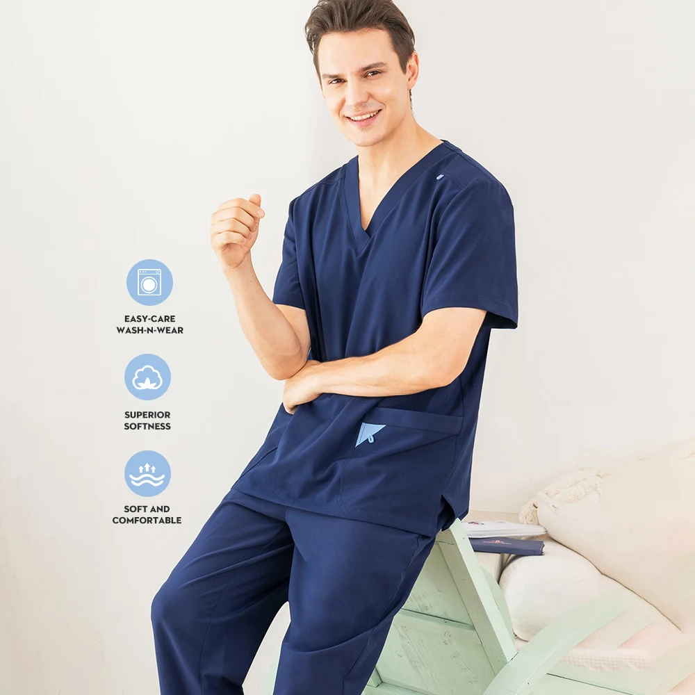 

Stretch Medical Scrubs Uniform Nurse Workwear for Women Men 2 Piece Basic Pro Heather Hospital Dental Nursing Scrub Sets 21SS089