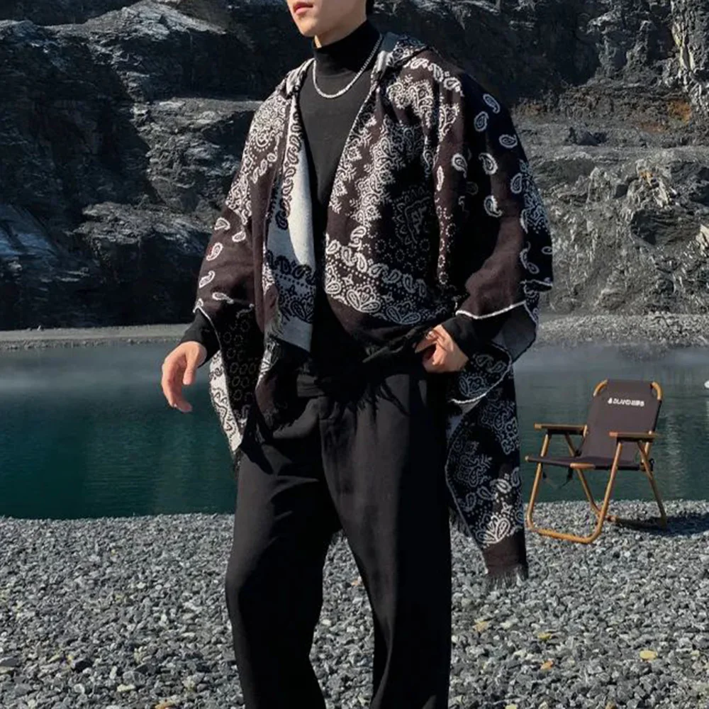 Men Knitted Cloak Hooded Scarf for Autumn