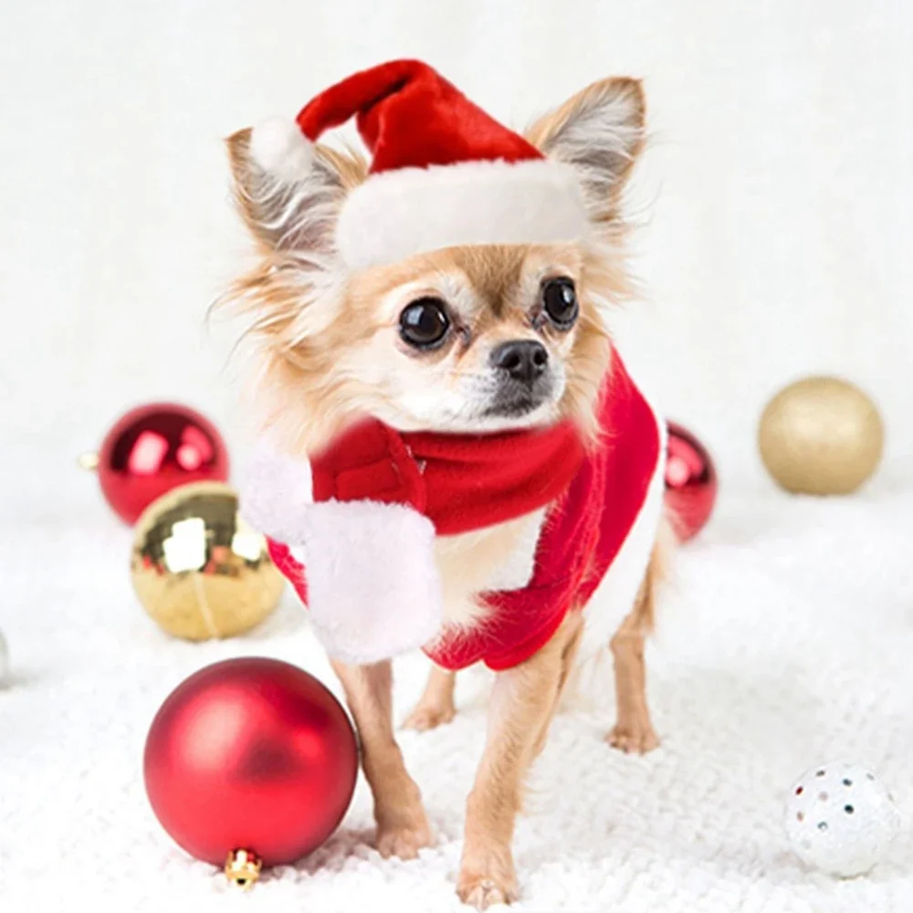 1-10PCS Christmas Hat Pet Costume for Cat Dog Puppy Costumes Scarf Gift New Year Santa Winter Cosplay Pet Supply