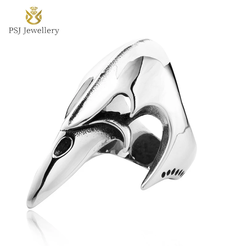 

PSJ Fashion Vintage Jewelry 25mm Large Size Viking Crow Helmet Shaped Titanium Stainless Steel Rings for Men