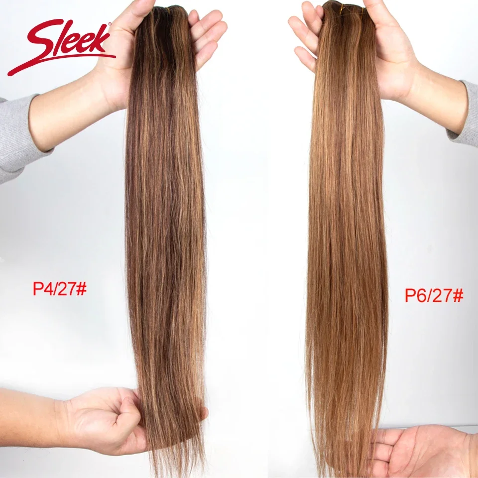Sleek Brazilian Straight P4/27 P6/27 Brown P4/30 P1B/30 Human Hair Weave Bundles 100% Natural Rmy Hair Extension 10 To 26 Inches 2
