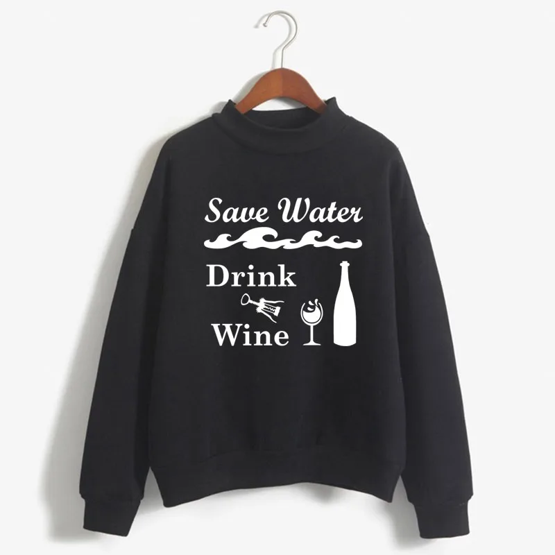 

Save water drink wine Print Women Sweatshirt Korean O-neck Knitted Pullover Thick Autumn Winter Candy Color women Clothes