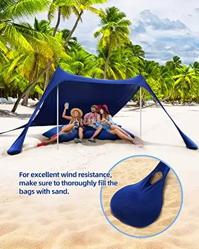 HARBLAND Beach Tent Sun Shelter with Sand Shovel Tent Stakes&Stability  Poles Beach Canopy Sun Shade UPF50 - AliExpress