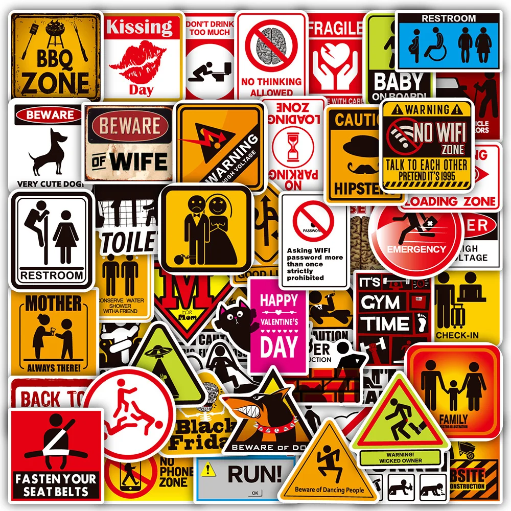 10/30/50/100pcs Warning Stickers Danger Banning Decals DIY Graffiti Skateboard Laptop Phone Waterproof Cool Sticker Kids Toys