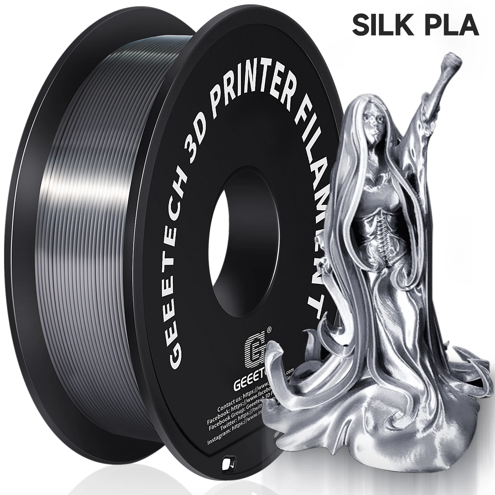 thumbnail image 1 of GEEETECH Silk PLA Filamento 3D Bobina de alambre de 1 kg y 1,75 mm Material para impresora 3D Recargas para impresión 3D Entrega rápida Envasado al vacío, 1 of 5
