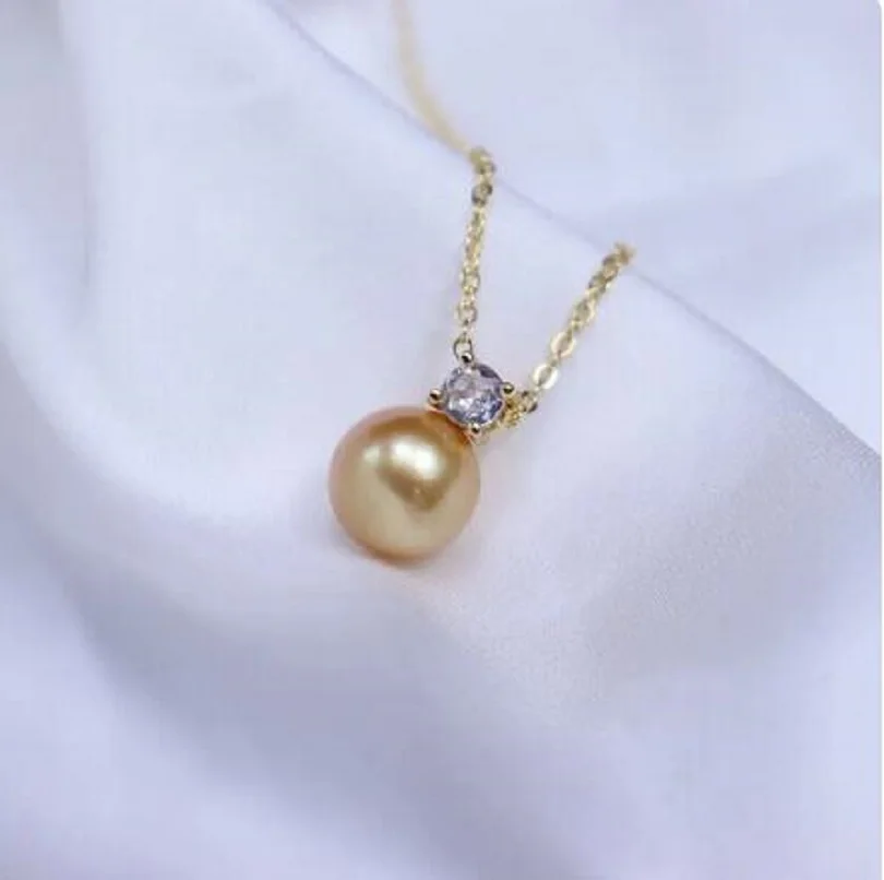 

Classic South Sea Golden 10-11mm Pearl Pendant Necklace Simple Chain 925s