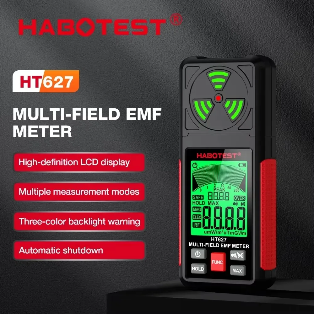 Radiation Detector HT627 EMF Meter Electromagnetic Radiation Tester Electric Field Magnetic Field RF Radiation Radio Frequency Detector Warn Meter