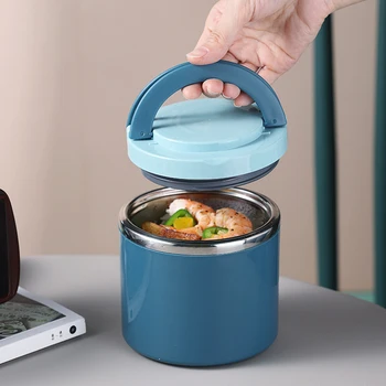 Boîte à bento isolée en acier inoxydable avec poignée, thermos à soupe, bocal à aliments, récipient à lunch, récipient pour aliments froids et chauds 1