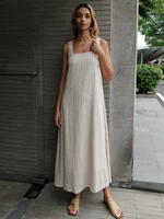 New Design 2025 Summer Women Linen Striped Sleeve Dress Split Tank Dress beach - Image 4