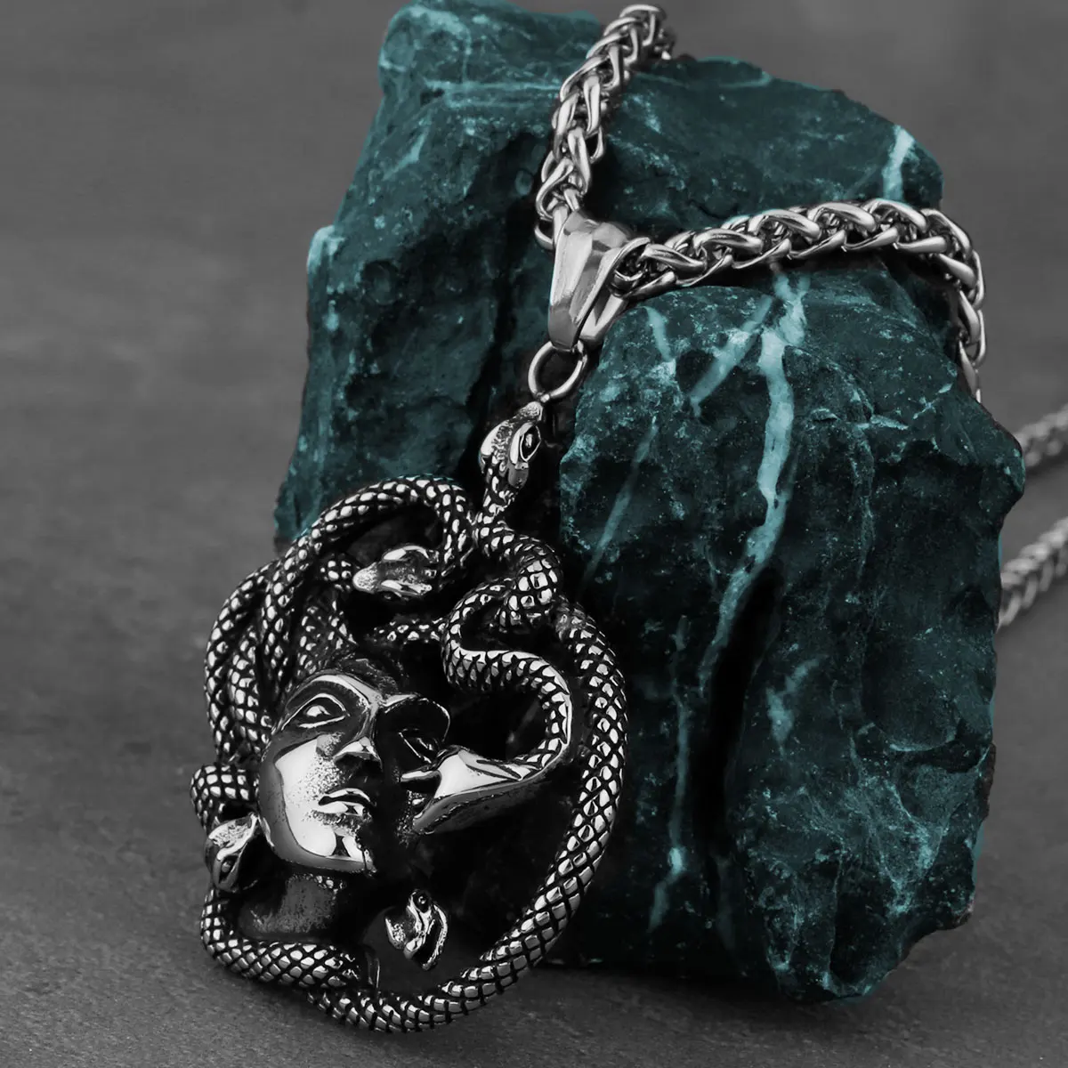 Gothic Medusa Snake Female Pendant Necklace Stainless Steel Men