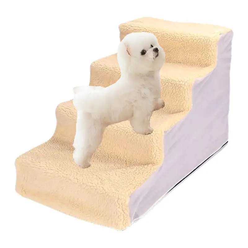 

Cat Stairs 4-Step Pet Stairs For Bed Comfortable Flannel Pet Stairs Bed Easy To Assemble Small Animals Large Cat Small Dog Bed