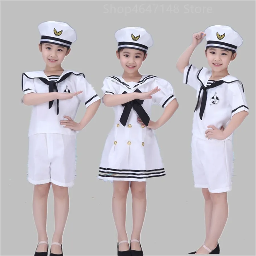 Sailor Uniform Summer Kids Costume Chorus Girl Boy Navy Halloween Cosplay Carnival Party Army Suit Anime School Stage Wear Dance