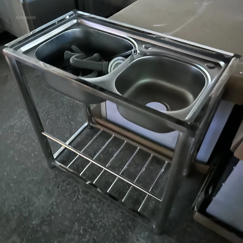 Kitchen Sink 304 Stainless Steel Integrated Commercial Single Washing Sink with Bracket