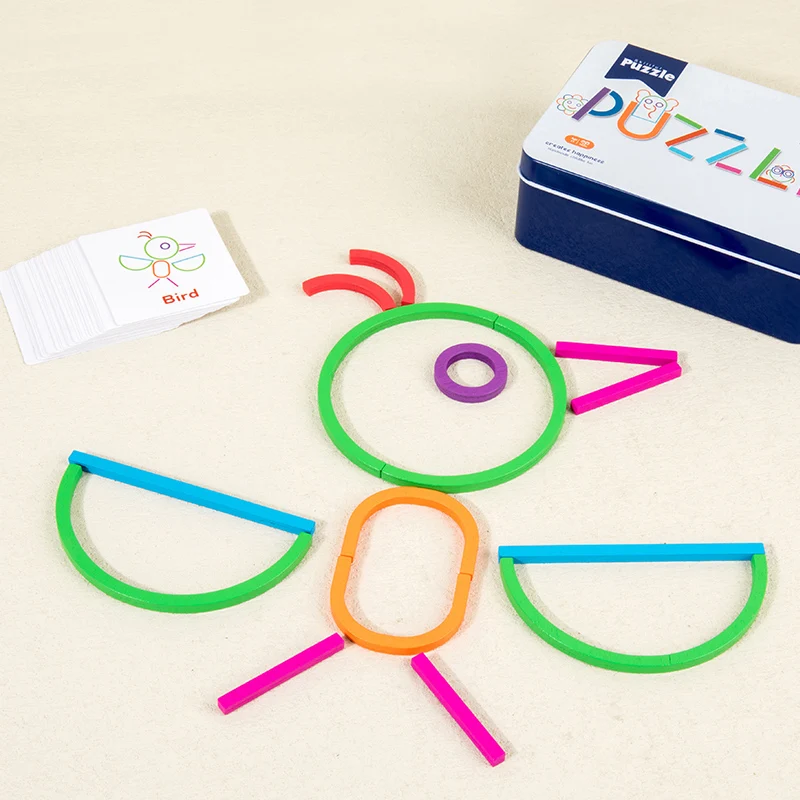Kids Wooden Ring Early Education Shape Board Kindergarten Wooden Creative Puzzle Building Blocks Match Montessori Education Toys 2