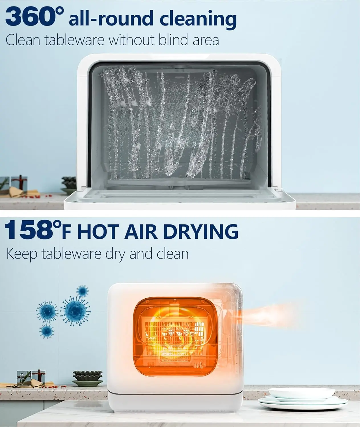 Pebble Countertop Dishwasher, 28 Pieces Dishes/Cycle, 6 Washing Programs&Hot Drying, Dish Washer with 360°Dual Spray, with Child 3