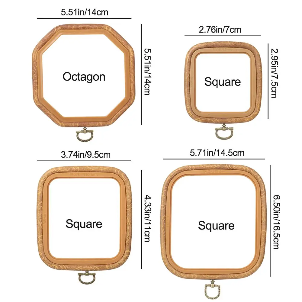 Wood Grain Embroidered Stretch Tool Plastic Octagon Square Embroidery Hoop DIY Needlecraft Handmade Sewing Accessories