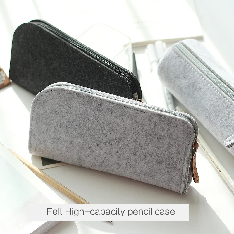 Manufacturer Felt Pencil Case Pencil Bag Solid Color Cylinder Flat Pencil  Case Large Capacity Stationery Pencil Box Student Kids - AliExpress