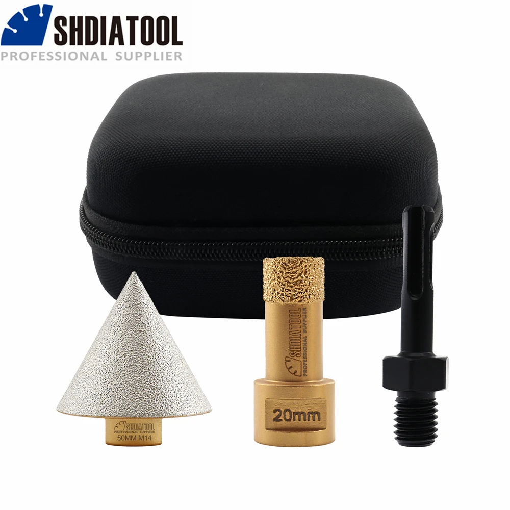 

SHDIATOOL M14 Diamond Brazed Core Dry Drill Bit Set Porcelain Tile Granite Marble Ceramic Hole Saw Kit Hand Tools Opener Cutter