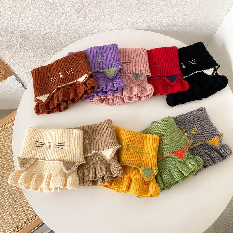 

8 Colors Warmer Baby Knitted Scarf Cartoon Cat Ruffle Neck Girls Kids Warm Scarves Collar Circle Outdoor Winter Scarfs