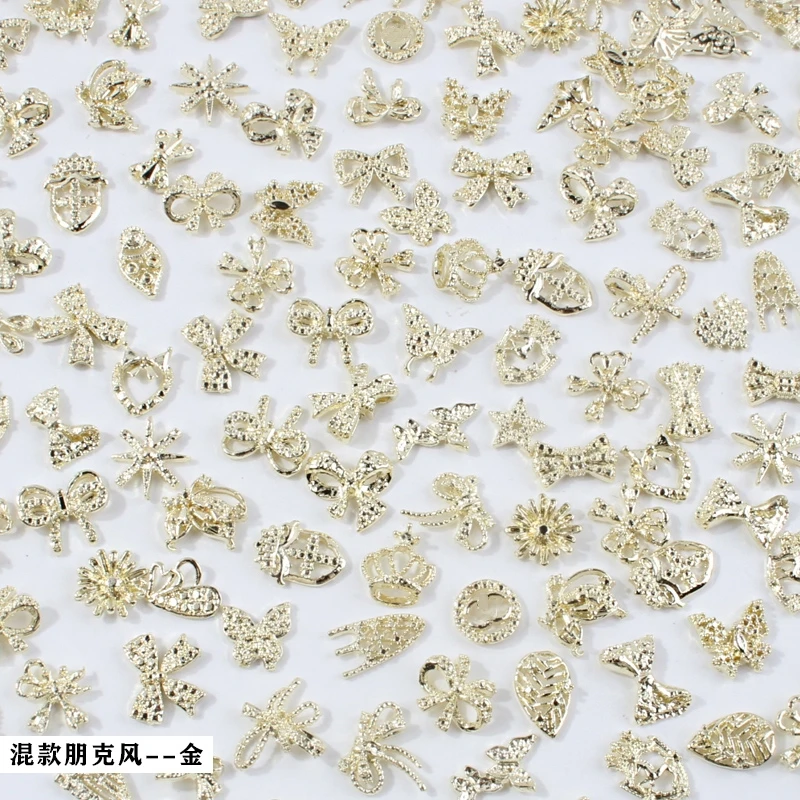 50/60 Teile/los 3D Schmetterling Legierung Nagel Charms Bogen-knoten Design Schmuck Luxus Gold Silber Hohl Nail art Dekoration zubehör Groß – Detail 9