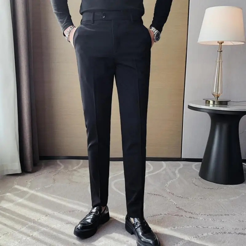 Mens Suit Pants 2022 Spring Autumn New Brand Fashion Casual Slim Pants Business High Qualitymale Clothing Straight Leg Trousers