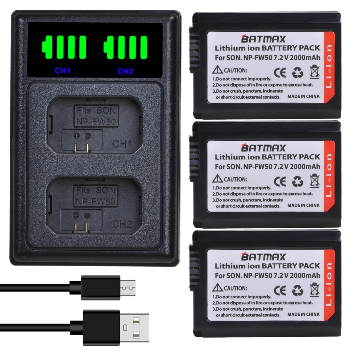 Batmax 2000mAh NPFW50 NPFW50 FW50 battery+LED Dual USB Charger for