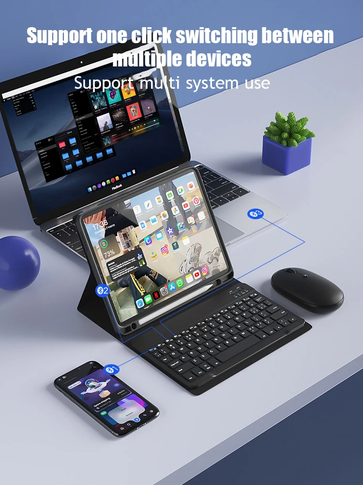 Premium Touchpad Keyboard Case with Wireless Mouse and Tablet Cover