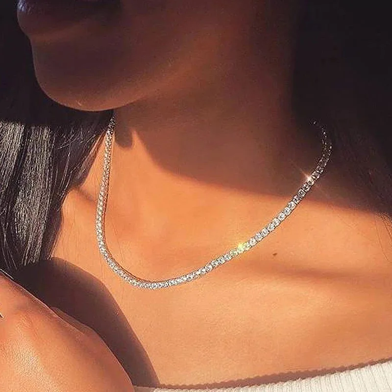 Collana Di Tennis Unisex: Catena Di Girocollo In Ottone Da 16 24 Pollici Con Pietre Di Zirconia Cubica Da 3 6 Mm In Cornice Da 13,5 € | DHgate - Foto 7