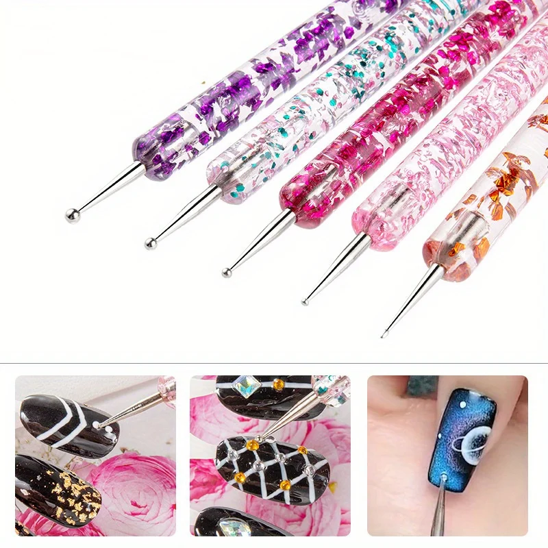 Hot Sale New In 5 Pcs/set Nail Art Dotting Pen Crystal Beads Handle Dual-ended Drawing Painting Rhinestones Manicure Tools 6
