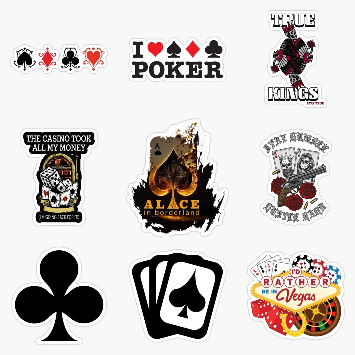 Playing Card Spade Club Heart Diamond Joker Skull PVC Creative Stickers for Decorate Car Bicycle Wall Room Motorcycle Truck Van
