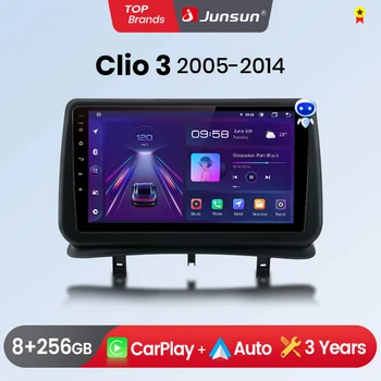 Radio para Auto Junsun con CarPlay Inalámbrico y Android Auto para Renault Clio 3 2005-2014, 2 DIN, Multimedia Estéreo con Ventilador Integrado, Navegación GPS, SWC, Bluetooth, FM, RDS, DSP, Pantalla IPS, Sistemas Inteligentes para Auto, 4G, WiFi, 8 Núcleos, Plug&Play 1