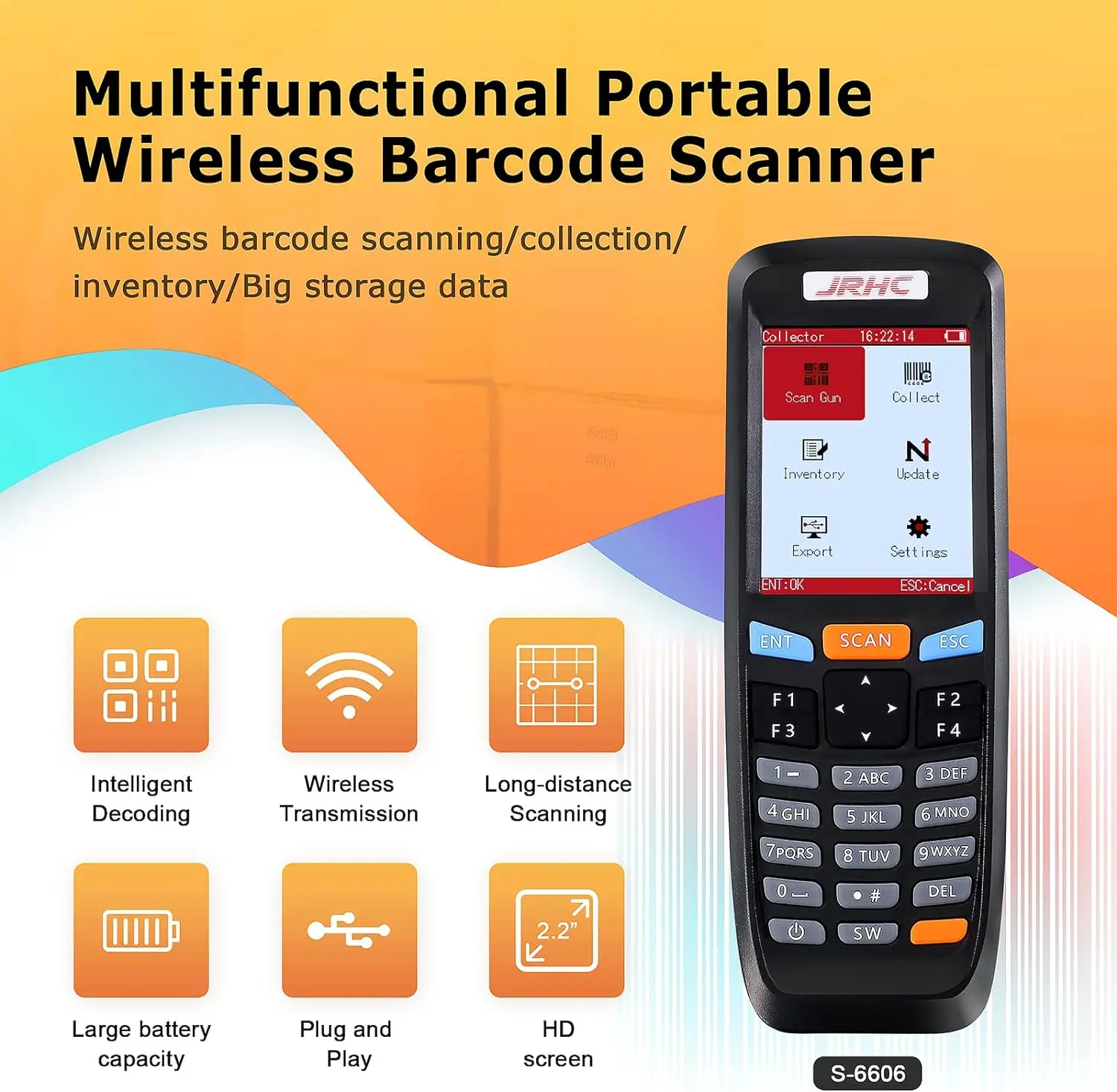 JRHC Wireless 2D Inventory Scanner QR Barcode Scanner Data Collector Portable Data Terminal Inventory Device 2.8" LCD Screen