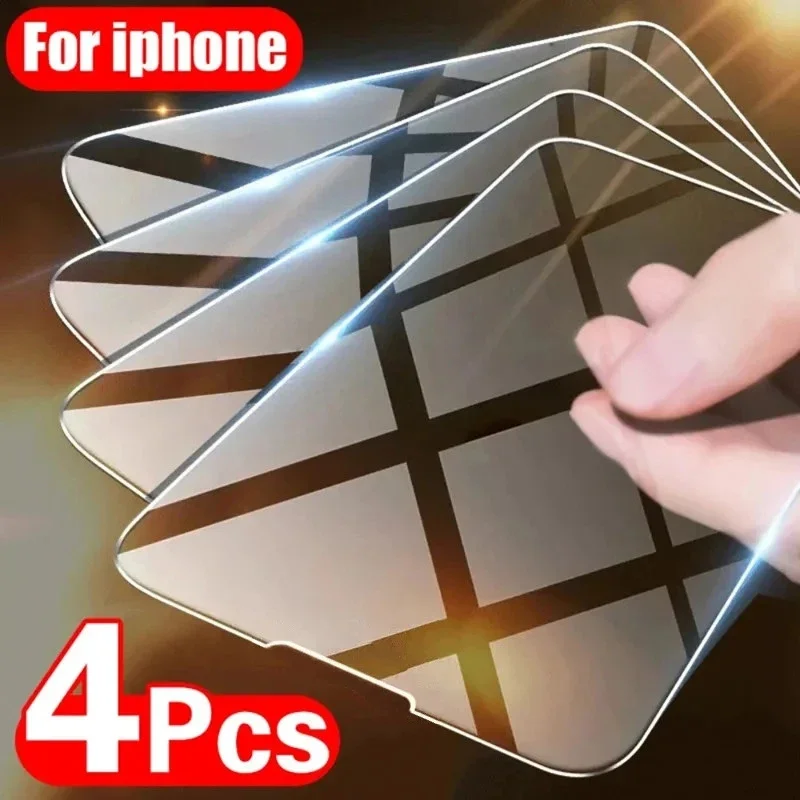

4Pcs Tempered Glass for iPhone 14 13 12 11 15 Pro Max Mini Screen Protector for iPhone XR X XS MAX 7 8 Plus SE Protective Glass