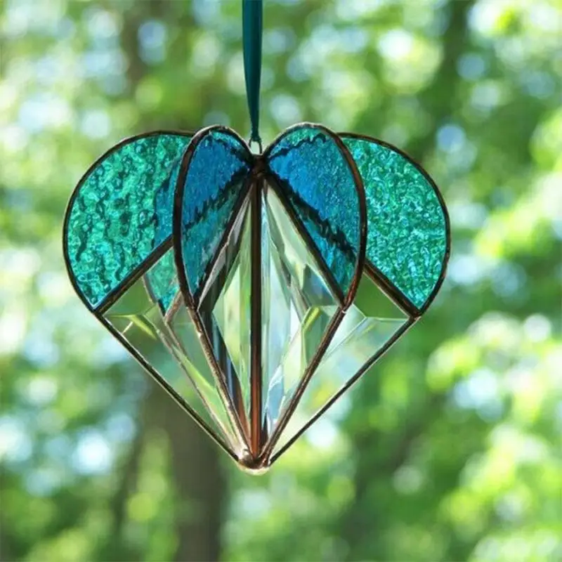 Handmade Stained Heart-shaped Sun catcher Fiberglass Heart Valentine's Decor Ornaments For Bedroom Wedding 3D Handcrafted 3