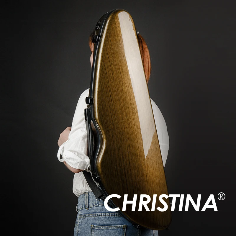 

CHRISTINA Carbon Fiber Violin Case, Widened Triangle Dark Gold, Waterproof Lightweight, Double Shoulder Straps Extra Bag (VB25)