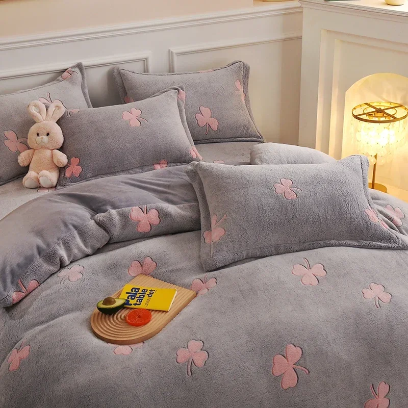 

Warm Soft Flannel Duvet Cover Coral Fleece Winter Thick Single Double Queen King Size Quilt cover Sided Velvet Bedding