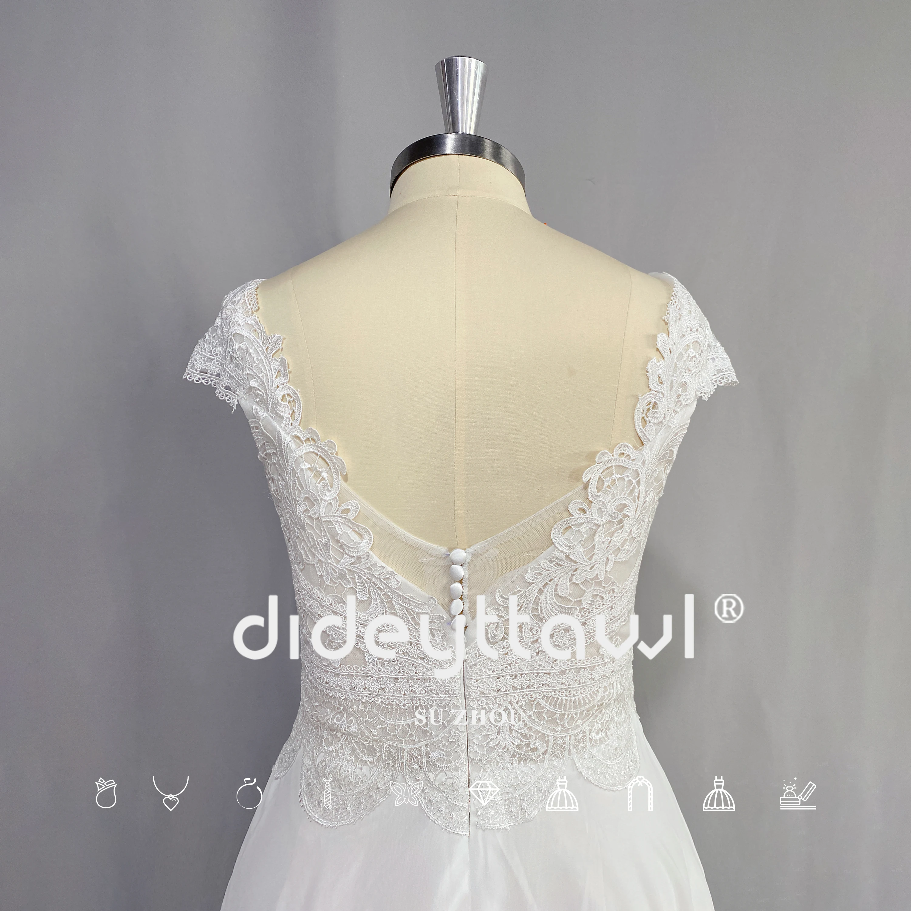 DIDEYTTAWL vestido De Novia De gasa con manga De casquillo De foto Real, bohemio, espalda abierta, línea A, encaje