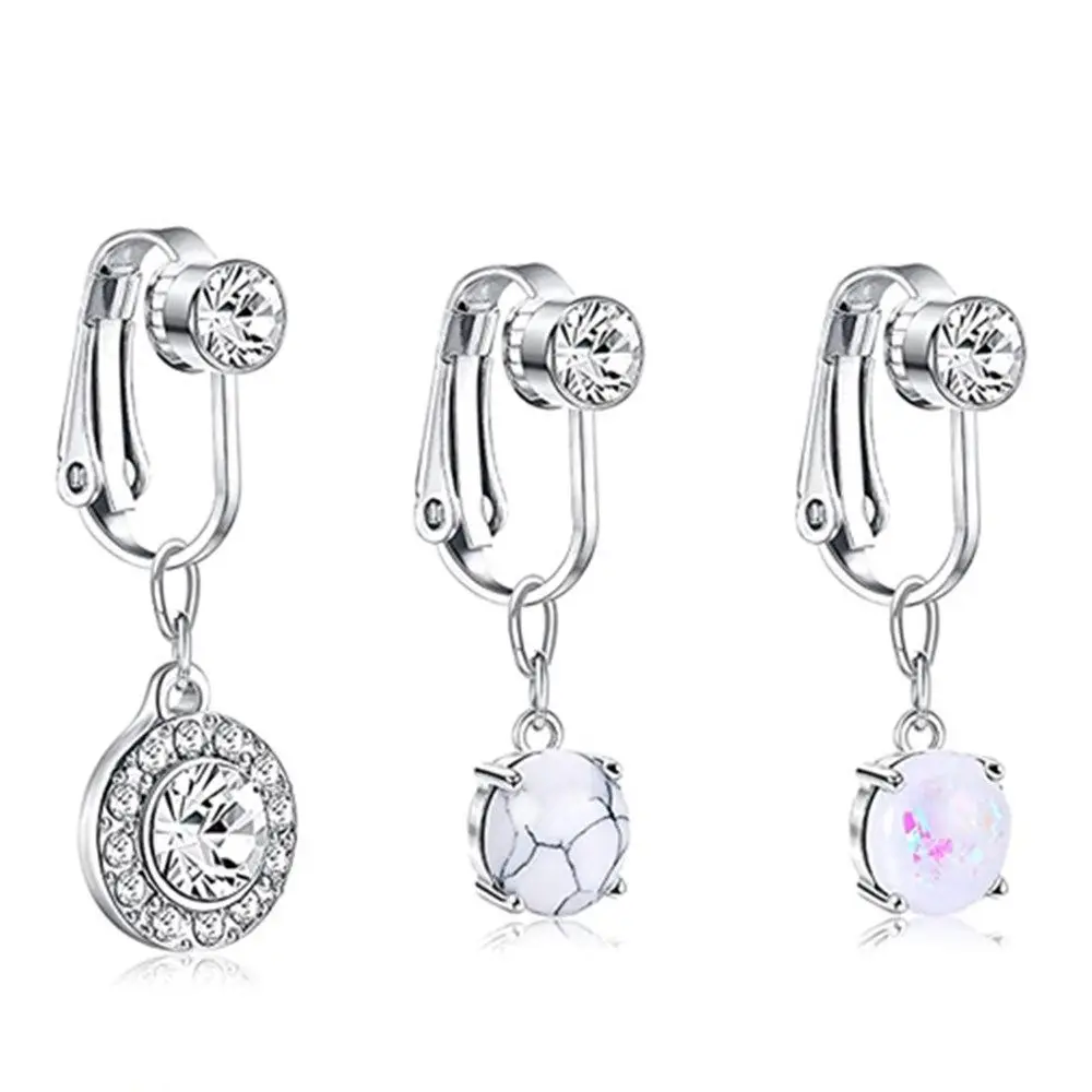 Silver Stainless Steel Non Piercing Belly Button Ring for Women