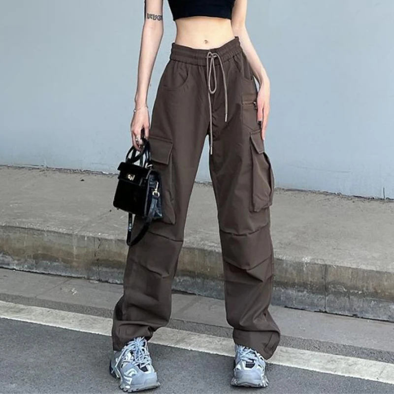

Cargo pants women loose slimming straight leg spice girls high waisted side pocket floor lenght pants baggy female casual pants