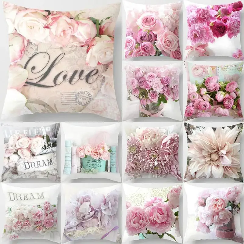 

Rose Flower Cushion Cover Nordic Style Home Wedding Decoration Sofa Bed Car Pillowcase Pillow