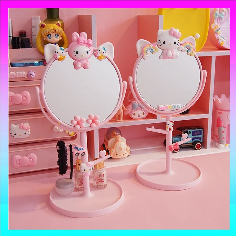 

Kawaii Sanrio Hello Kitty My Melody Anime Figure Desktop Princess Make Up Vanity Mirror Dormitory Bedroom Portable Girl Gift