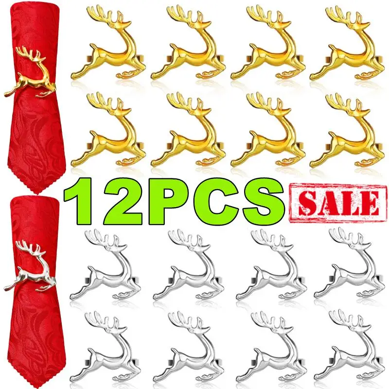 12-2PCS Christmas Deer Napkin Rings for Christmas Party Dinner Table