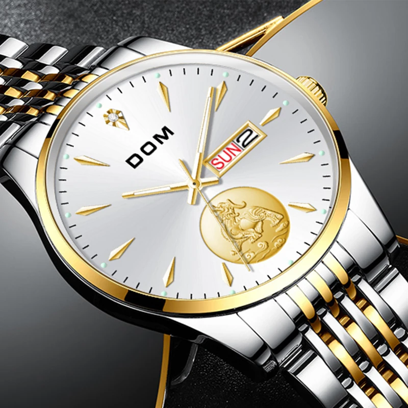 DOM fashion Men watch  simple with calendar ultra-thin fine steel waterproof and sweat proof men's watch M-1608