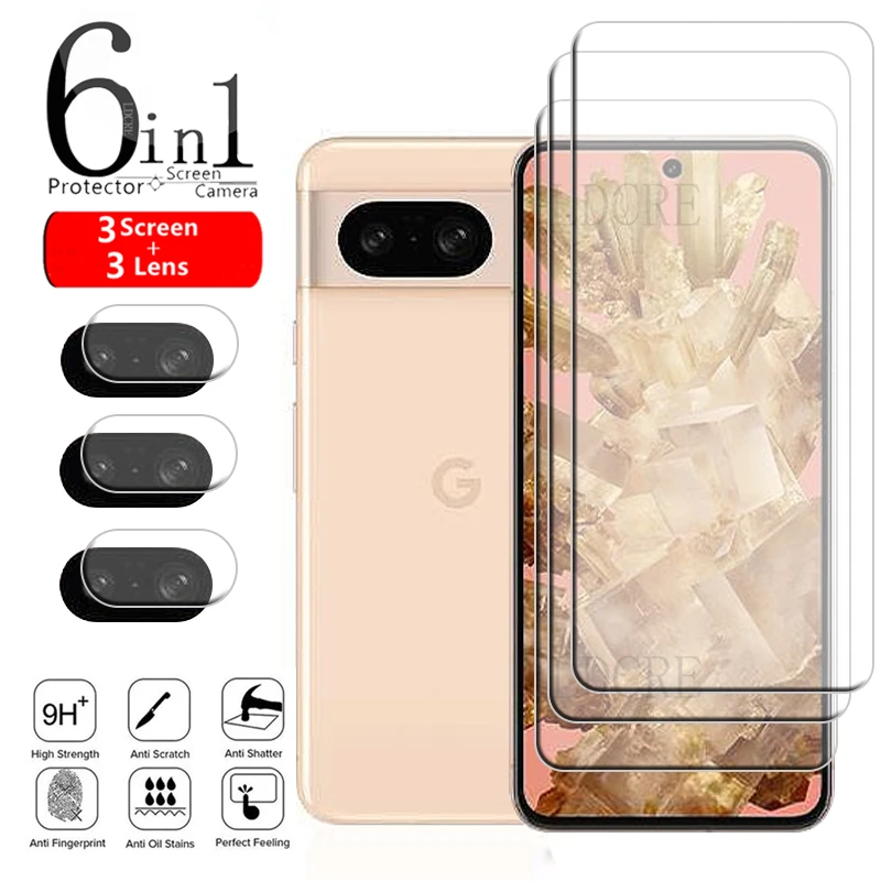 6-In-1 Per Google Pixel 8 Glass Google Pixel 8 Screen Protector Vetro Temperato Trasparente Google Pixel 6A 6 7 7A 8 Pro Len Film