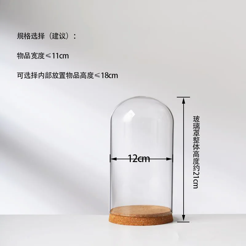 18pcs 12x21cm Clear Glass Hemisphere Cover Glass Dome Covers Protect Dry Flower For Flower Succulent Plant Vase Wood Table Decor
